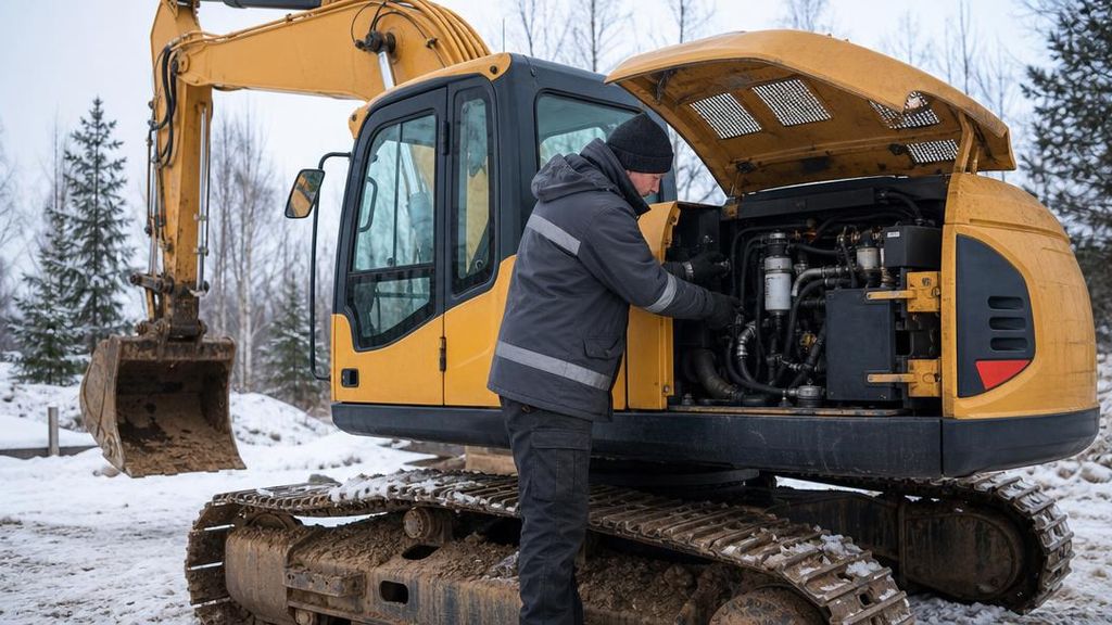 подготовка тяжёлой строительной техники к зиме на открытой стоянке