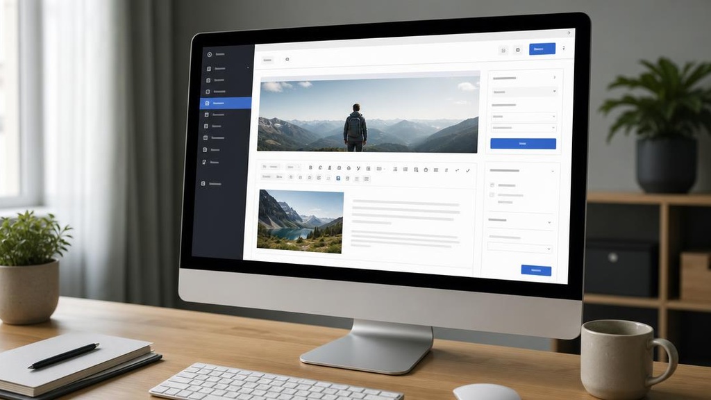 экран компьютера с открытым сайтом на WordPress в процессе настройки